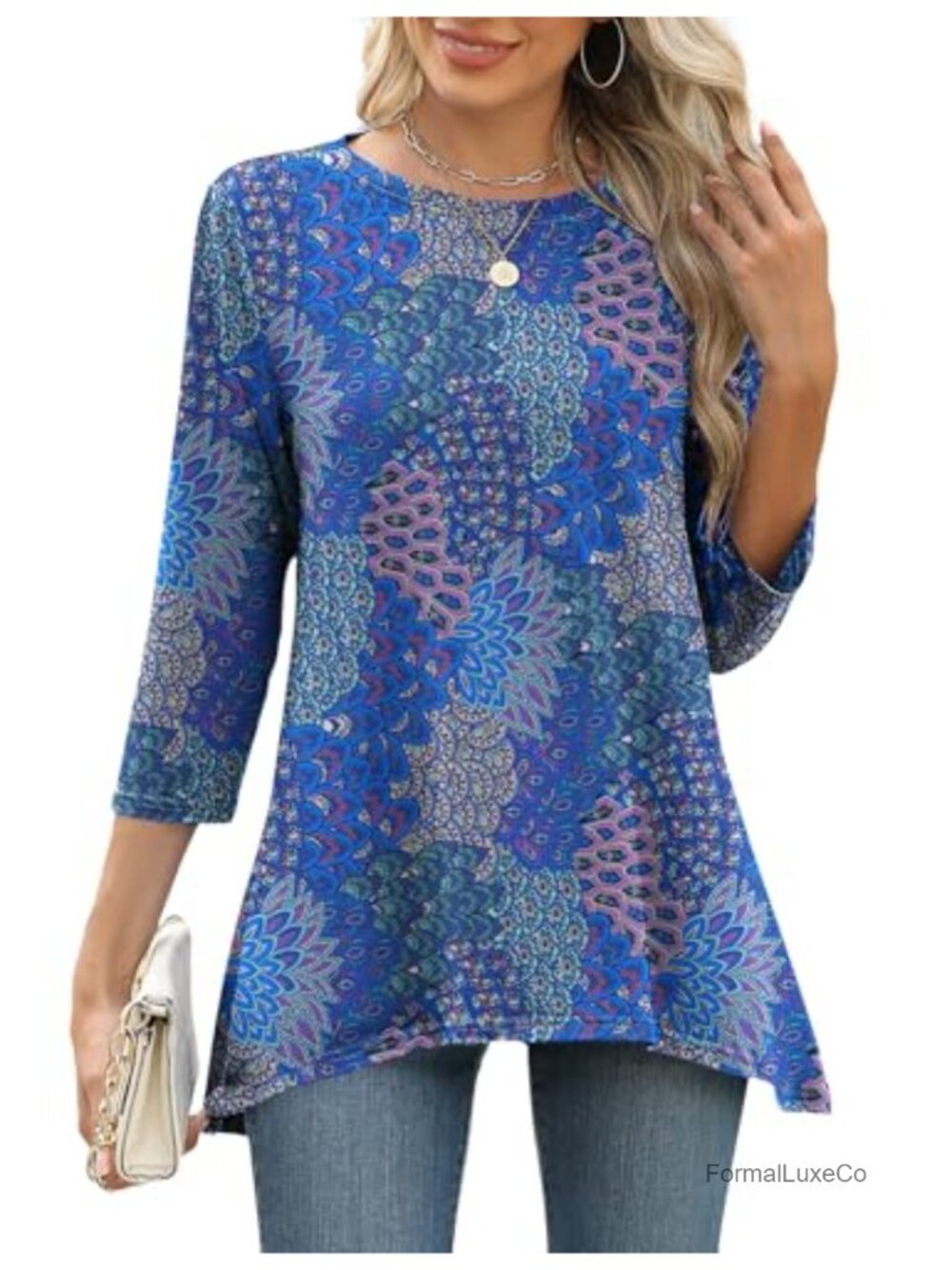 Women's 3/4 Sleeve Tunic Top Loose Fit Flowy Blouse for Leggings
